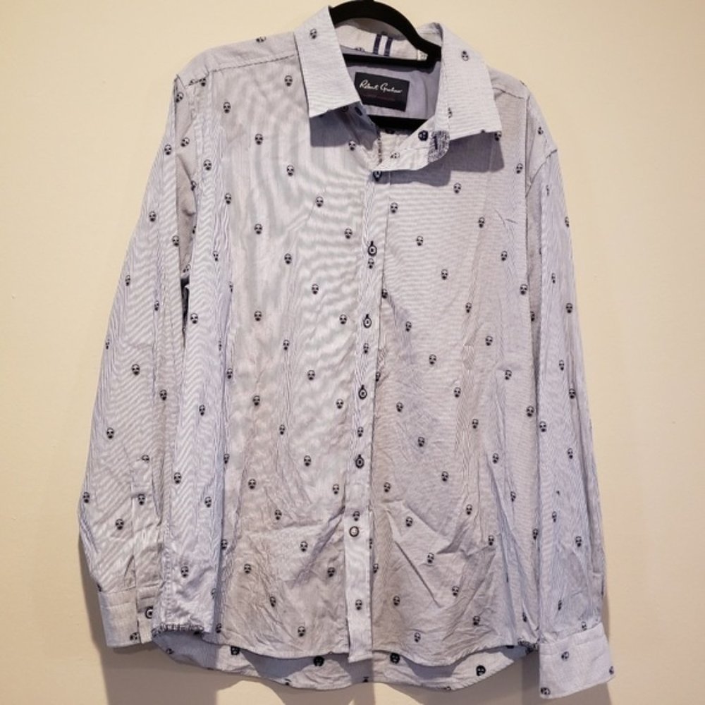 Robert Graham RARE skull blue and white shirt
